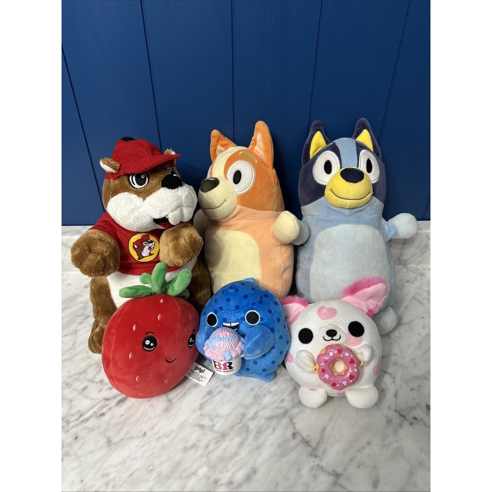 Stuffed Animal Lot Bluey bingo Buccee Pop! Zuru 6 Plush Stuffies Character Straw
